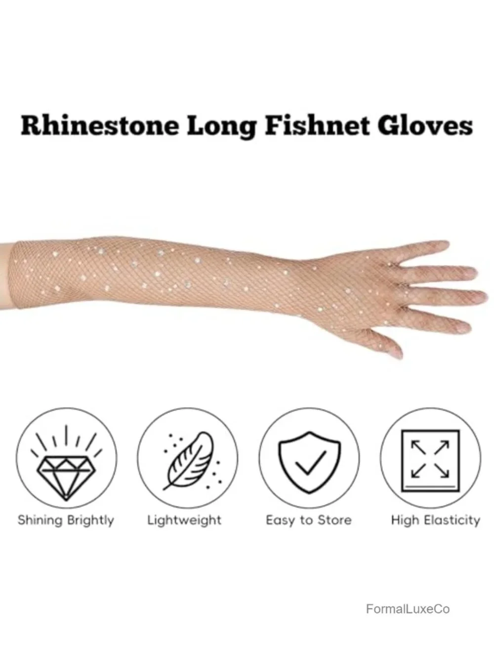 2 Pair Rhinestone Fishnet Gloves Elbow Length Sparkly Rave Gloves Opera Gloves